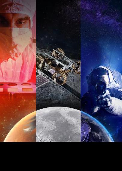 Collage of astronaut related images and the moon